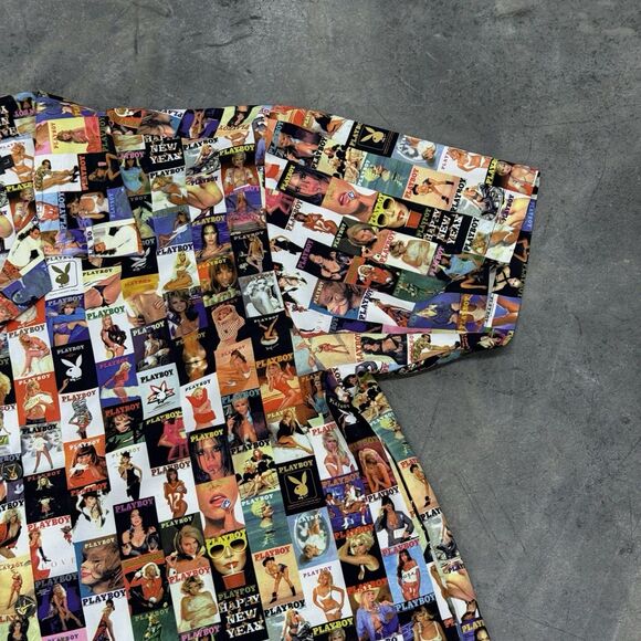Playboy Shirt Men Size Large All Over Collage Cover Magazine Centerfold - Picture 7 of 14